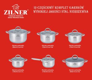 Zestaw Garnkow Zilner Premium Stal Nierdzewna 12 El.-14