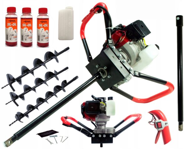 Wiertnica Swider Spalinowa + 3 Wiertla 10 15 20 Przedluzka