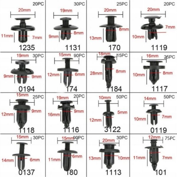 Spinki Kolki Klipsy do Tapicerki Wyjmaki Sciagacze Zestaw 630szt Kd10612-2